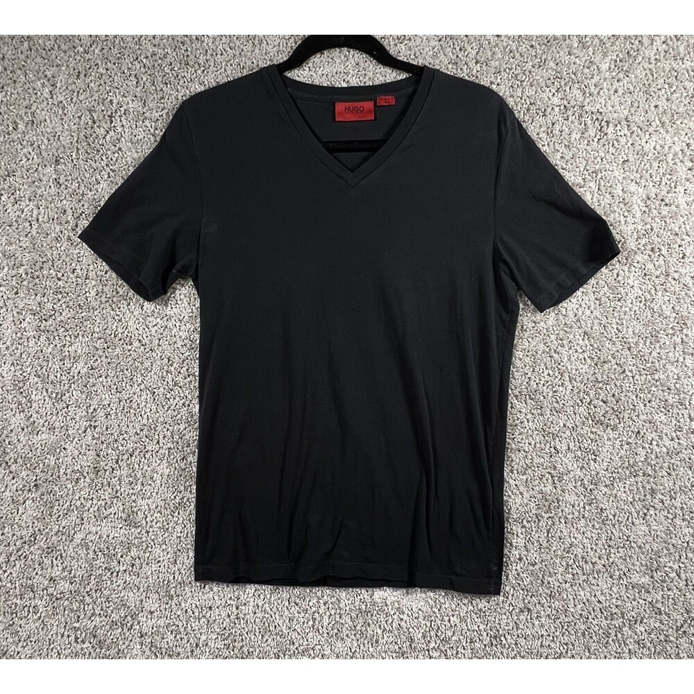 HUGO Hugo Boss Mens Black V Neck Stretch T Shirt Tee Size M